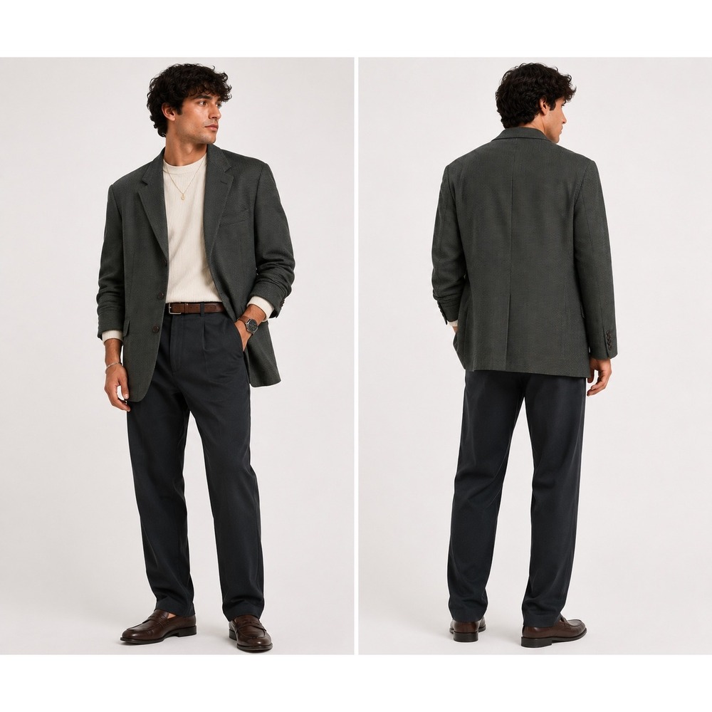 Chaps Ralph Lauren Blazer Mens 42R Green Pure Virgin Wool Houndstooth Sport Coat